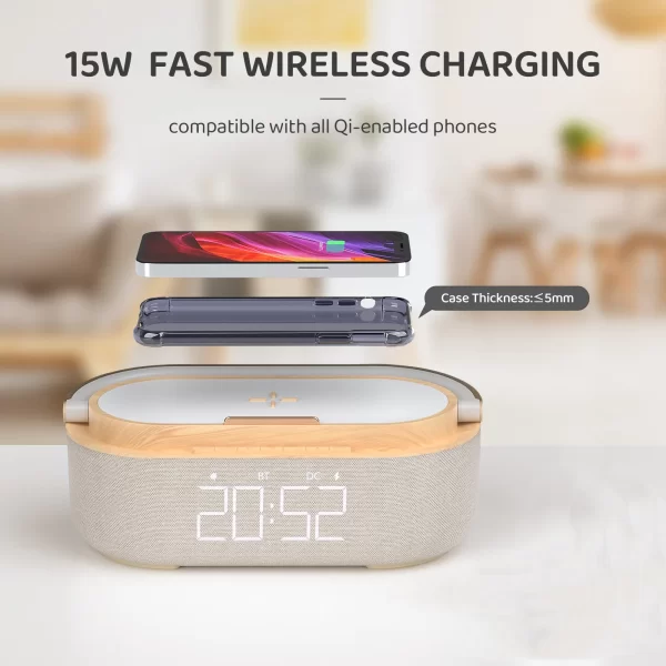 Wireless Fast Charge Digital Alarm Clock Bluetooth Speaker Snooze LED Display Bedroom Light Wireless Speaker Charging Stationr - Image 6