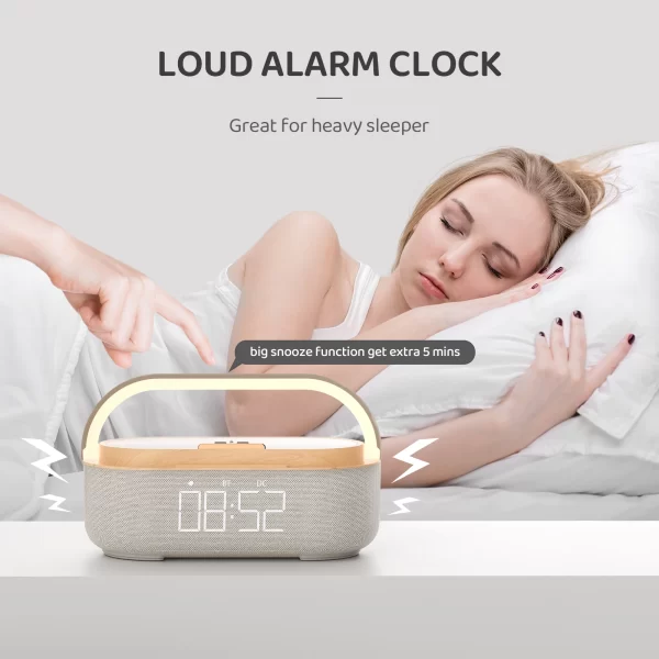 Wireless Fast Charge Digital Alarm Clock Bluetooth Speaker Snooze LED Display Bedroom Light Wireless Speaker Charging Stationr - Image 3