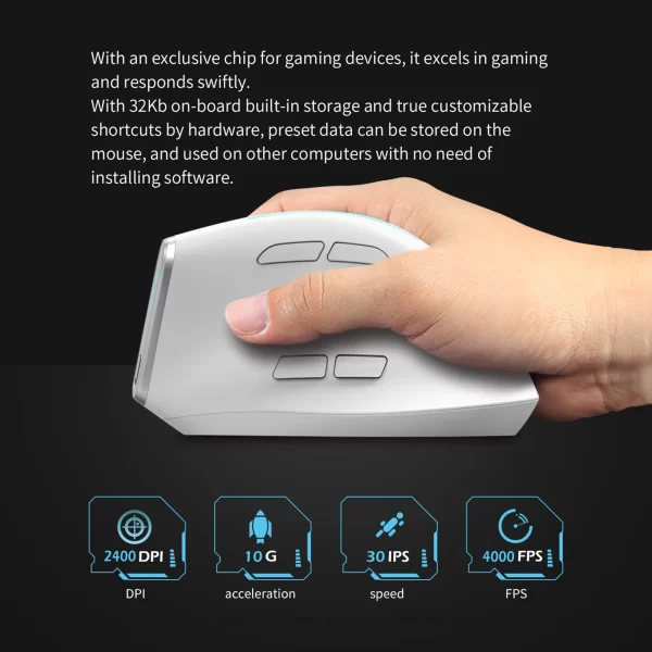ZELOTES F-36 Wireless vertical 2.4G Bluetooth mouse full color light 8 key programming five DPI game mouse built-in 730mah lithi - Image 2