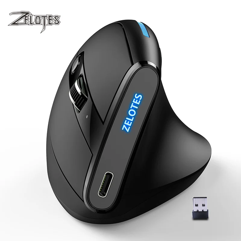 ZELOTES F-36A Vertical Handheld Wireless Mouse 2.4G Rechargeable Laptop Mouse Wireless Gaming Mouse