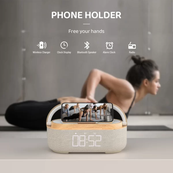 Wireless Fast Charge Digital Alarm Clock Bluetooth Speaker Snooze LED Display Bedroom Light Wireless Speaker Charging Stationr - Image 4